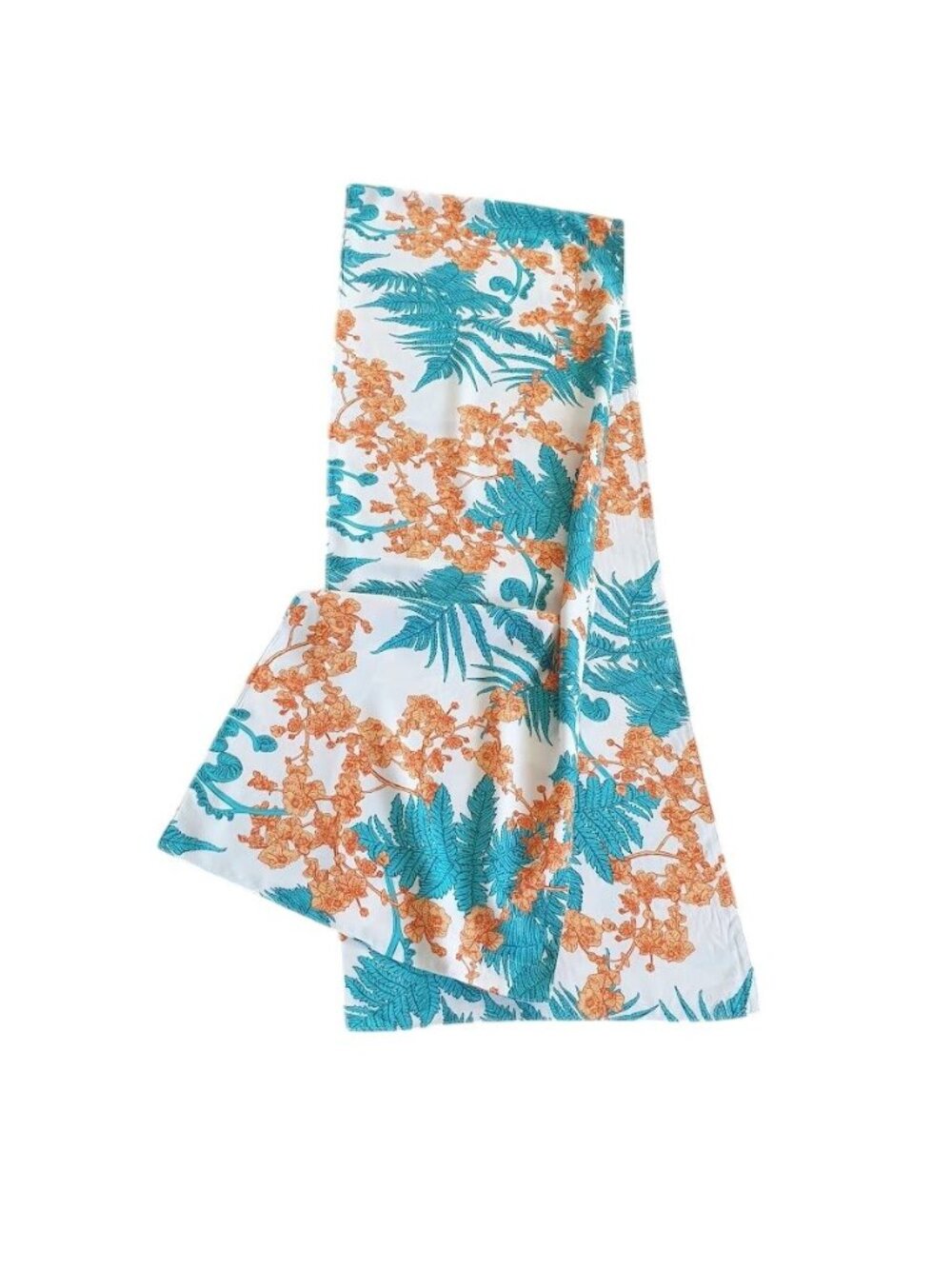 David Shepard Hawaii Floral Fern Print Scarf Wrap Panel Orange Blue 73 x 13